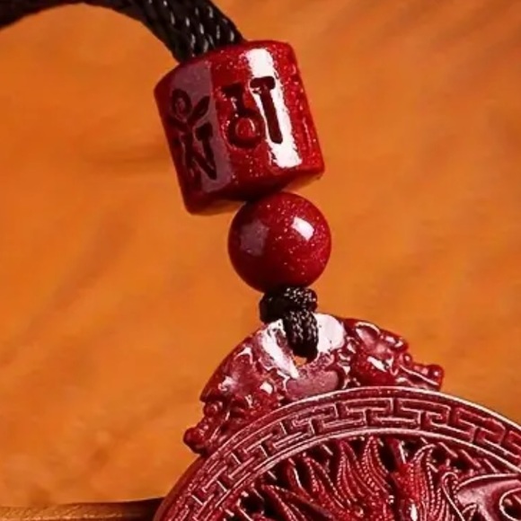 Year of the Dragon Cinnabar carved necklace - Picture 2 of 3